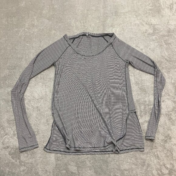 Lululemon Long Sleeve Top Womens Small Pullover Split Hem Gray Striped - Picture 1 of 7
